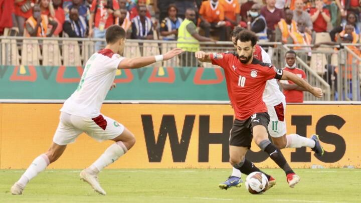 Egypt star Mo Salah playing in the Africa Cup of Nations quarterfinal against Morocco, January 30, 2022.